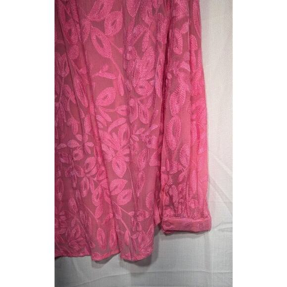 Chicos Women's Pink Floral Embroidered Blouse Sz 3(16) Boho Peasant Semi Sheer - Picture 5 of 8